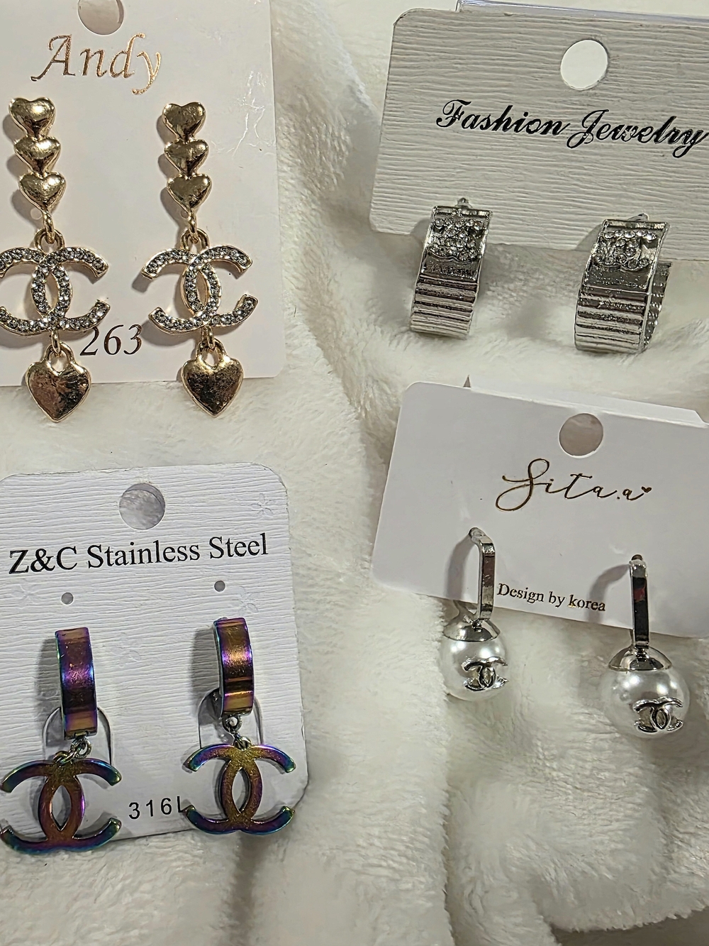 Earrings with Logo Charm - 4 PAIRS 1 PRICE